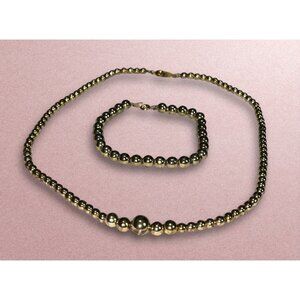 Gold-Tone Hematite Bead Necklace & Bracelet Set With Lobster Claw Clasps Jewelry